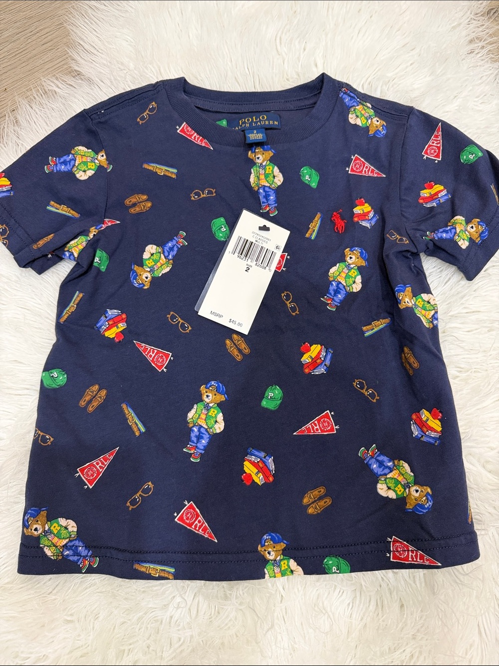 Polo by Ralph Lauren Navy All-Over Bear & College Print Tee